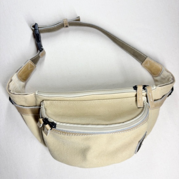 Porter Yoshida Duck Canvas Waist-bag Fanny Pack Beige Padded Buckle Closure - Picture 3 of 13